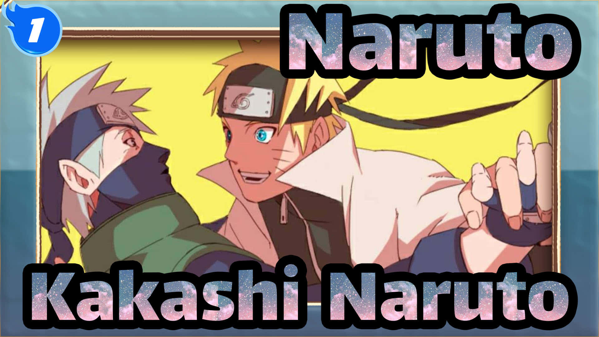 Kakashi And Naruto 桌布 壁紙 — 兩個動漫角色鳴人和卡卡西以動態姿勢站在明亮的黃色背景上，帶有粗體文字疊加。