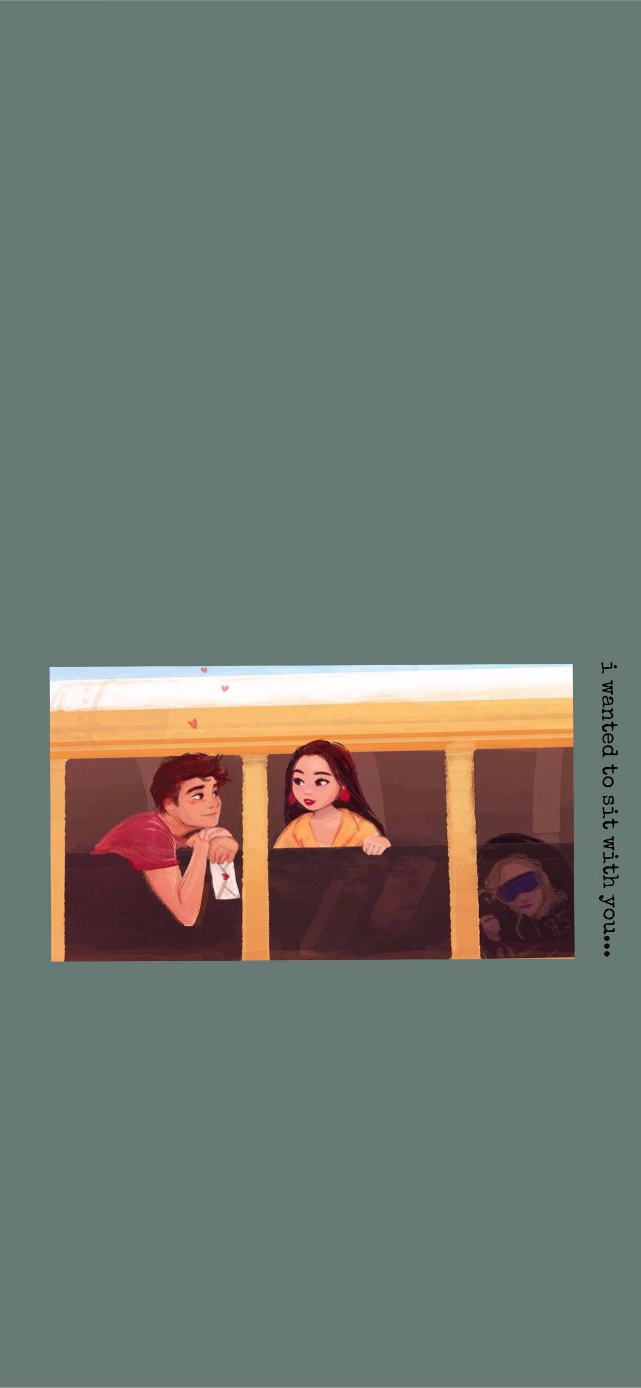 Aesthetic Love 桌布 壁紙 — 兩個動漫風格的青少年從巴士車窗渴望地凝視著外面，而第三個人在附近睡覺。
