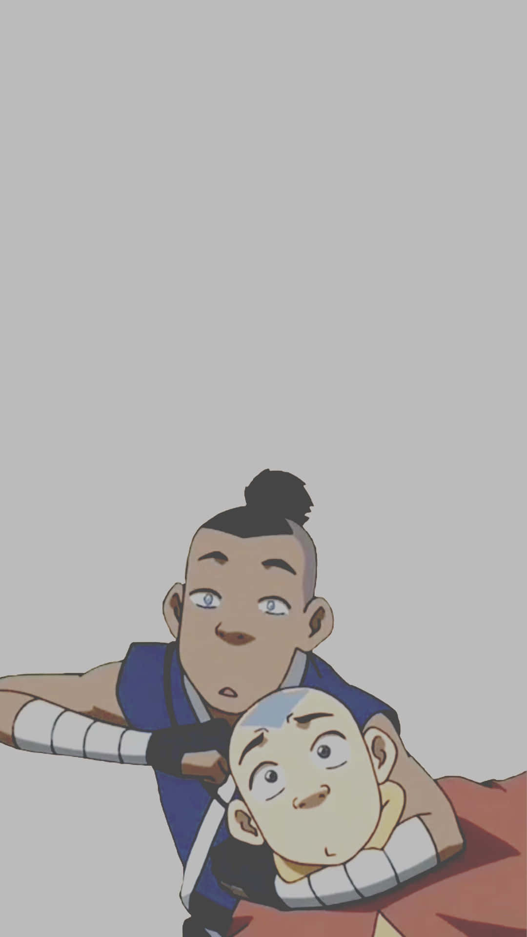 頭像 桌布 壁紙 — 兩個動畫男孩穿著武術制服在純灰色背景上嬉戲地扭打。