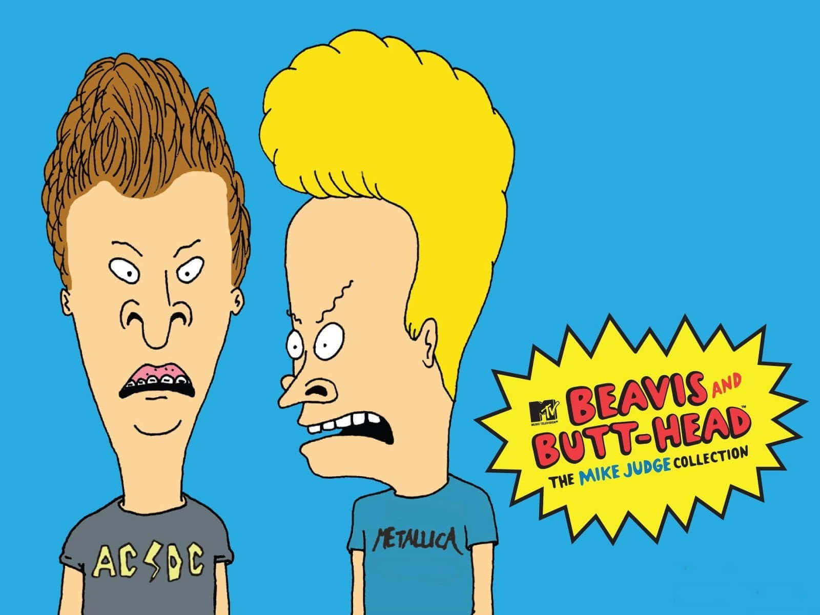 Beavis And Butthead 桌布 壁紙 — 兩個卡通人物，特徵誇張，表情憤怒，站在純藍色背景前。