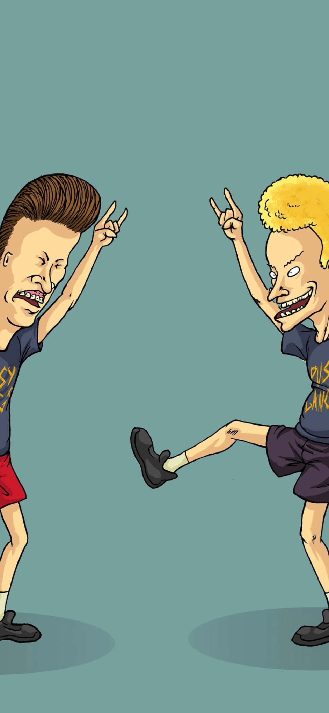 Beavis And Butthead 桌布 壁紙 — 兩個卡通人物以誇張的特徵在純青色背景前充滿活力地擺姿勢。