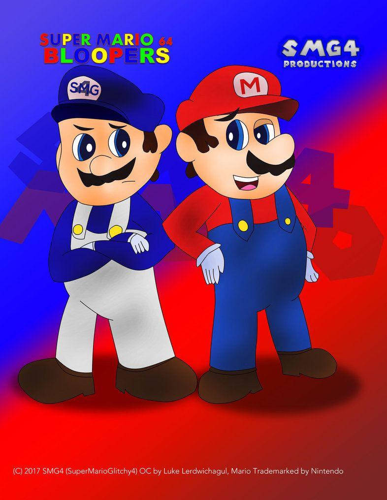 Smg4 桌布 壁紙 — 兩個卡通瑪利歐角色並肩站立，背景是鮮豔的紅藍漸變色，並帶有粗體文字。
