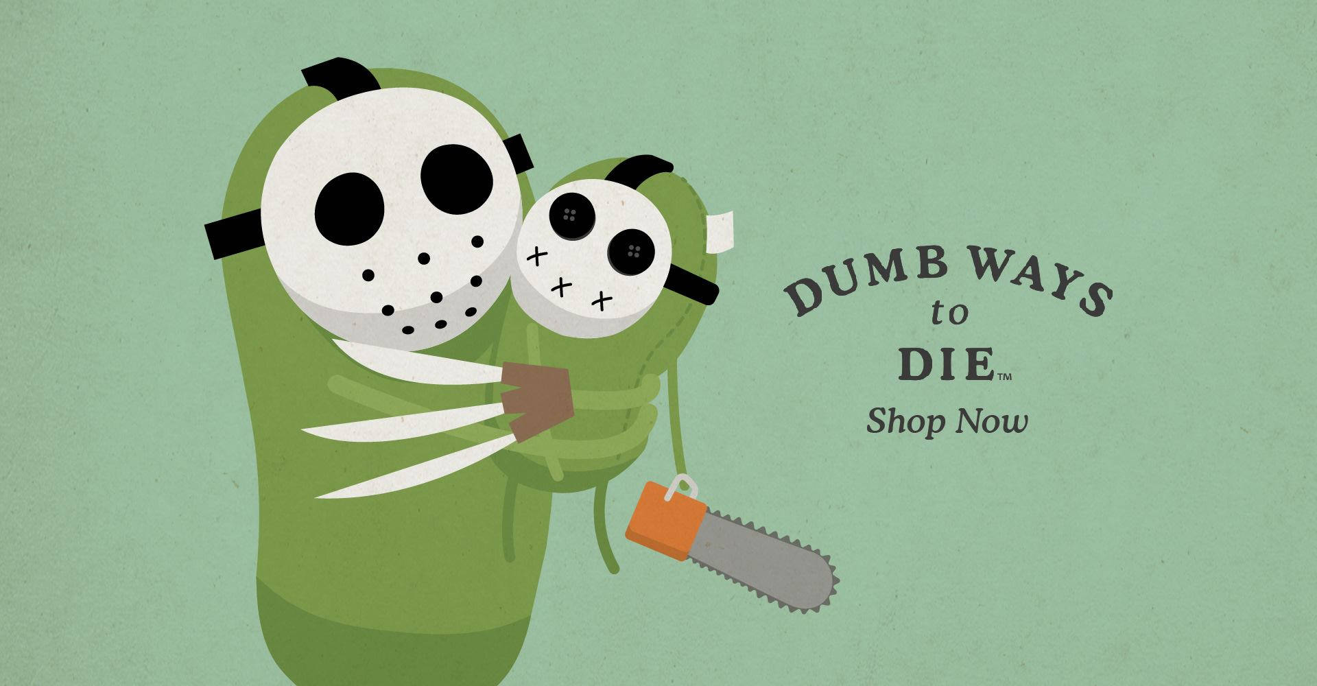dumb 桌布 壁紙 — 兩個卡通綠色人物戴著曲棍球面具，一個拿著爪子，另一個拿著電鋸，背景是薄荷綠色。