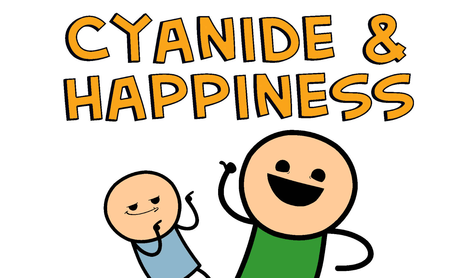 happiness 桌布 壁紙 — 兩個卡通角色，一個咧嘴大笑，另一個在粗體橙色「CYANIDE & HAPPINESS」文字下得意地笑。