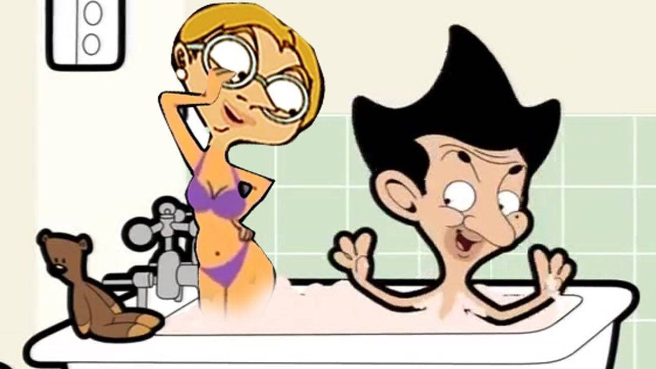 Funny Cartoon 桌布 壁紙 — 兩個卡通角色在泡泡浴中大笑，浴缸邊有一隻泰迪熊。