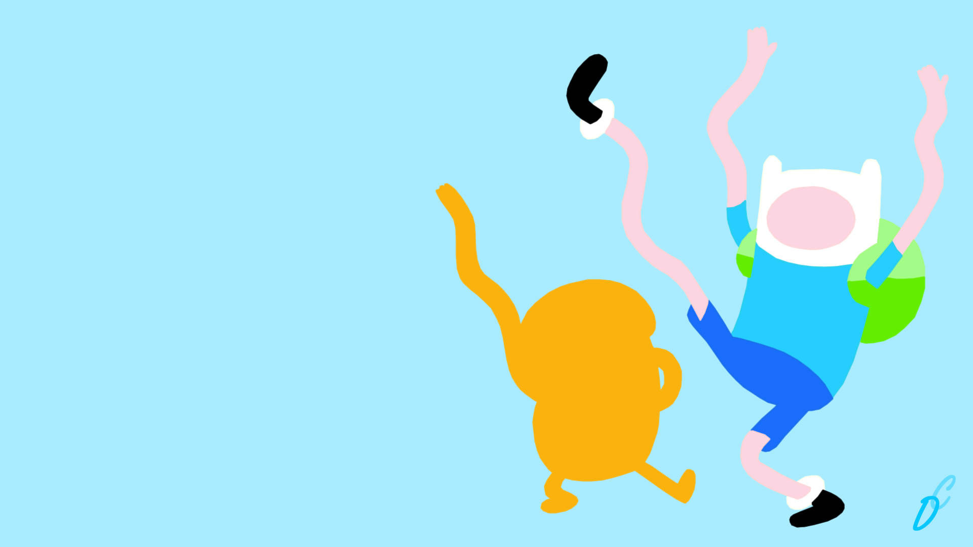 Cartoon Network Characters 桌布 壁紙 — 兩個卡通角色在純淺藍色背景上以俏皮簡約的風格歡快地跳躍。