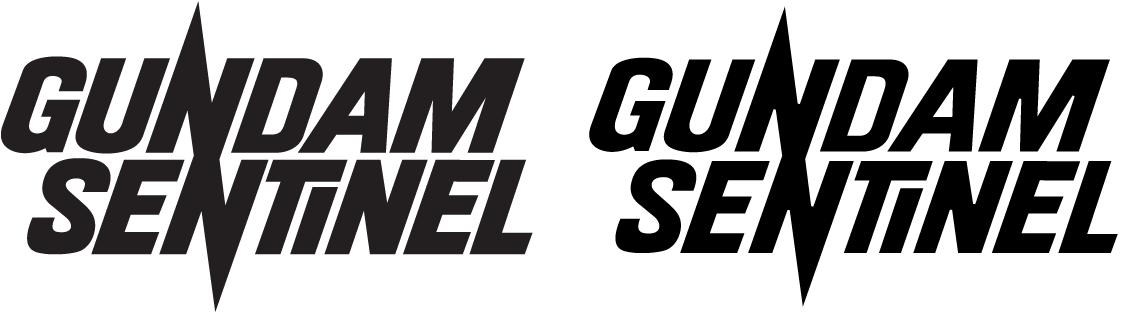 動漫 桌布 壁紙 — 兩個大膽的Gundam Sentinel標誌並排放置，一個是深灰色，另一個是白色輪廓，襯托黑色背景。