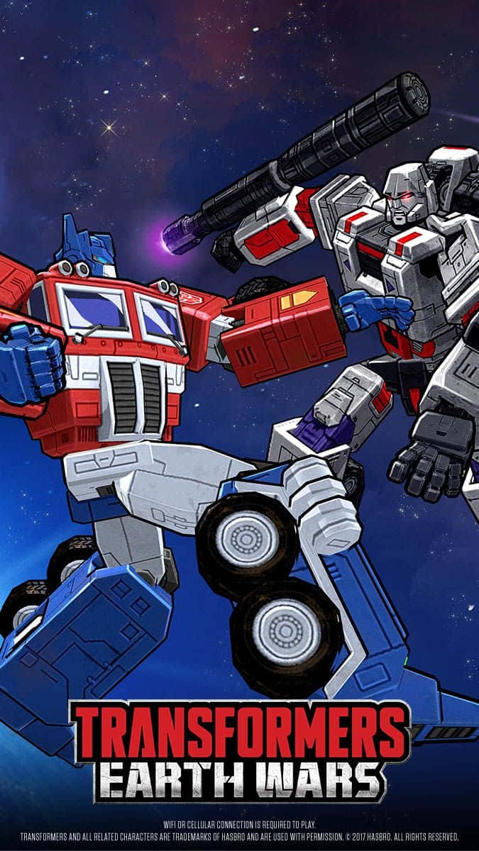 Cartoon Robot 桌布 壁紙 — 兩個巨型機器人戰士在太空中碰撞，背後有星星和宇宙色彩。