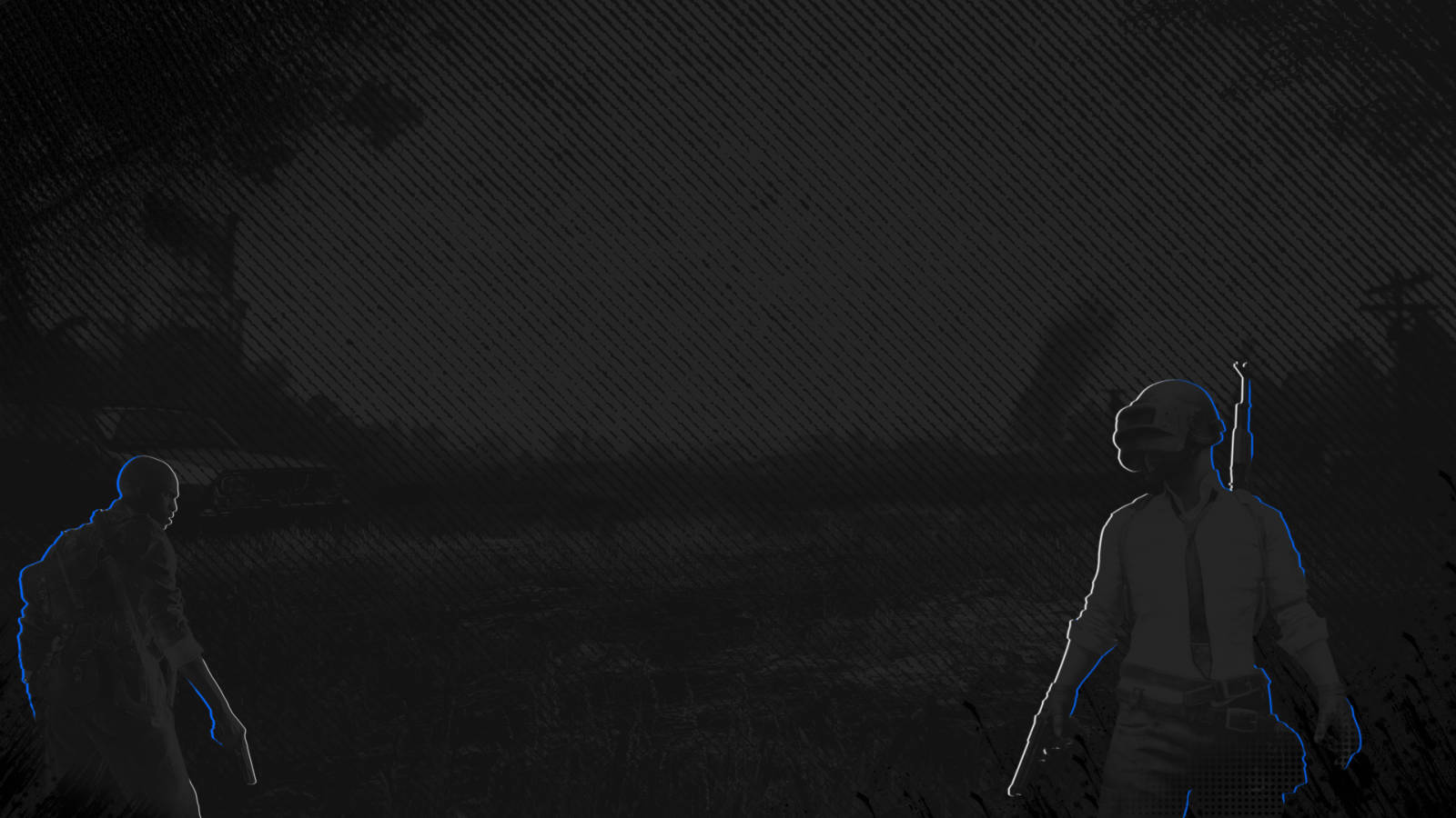Pubg Black 桌布 壁紙 — 兩個帶有發光藍色輪廓的剪影人物，站在黑暗有紋理的田野中，背景是陰鬱的夜空。