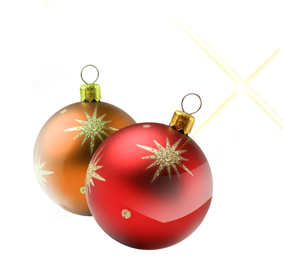 Christmas Ornament 桌布 壁紙 — 兩個帶有金色星星圖案的亮面紅色和琥珀色聖誕裝飾，鑲嵌在白色心形輪廓內，背景為黑色並帶有黃色閃光。