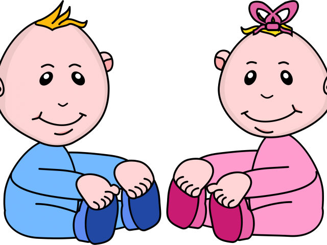 Cartoon Baby 桌布 壁紙 — 兩個微笑的卡通嬰兒，一個穿藍色，一個穿粉紅色，並排坐在黑色背景前。