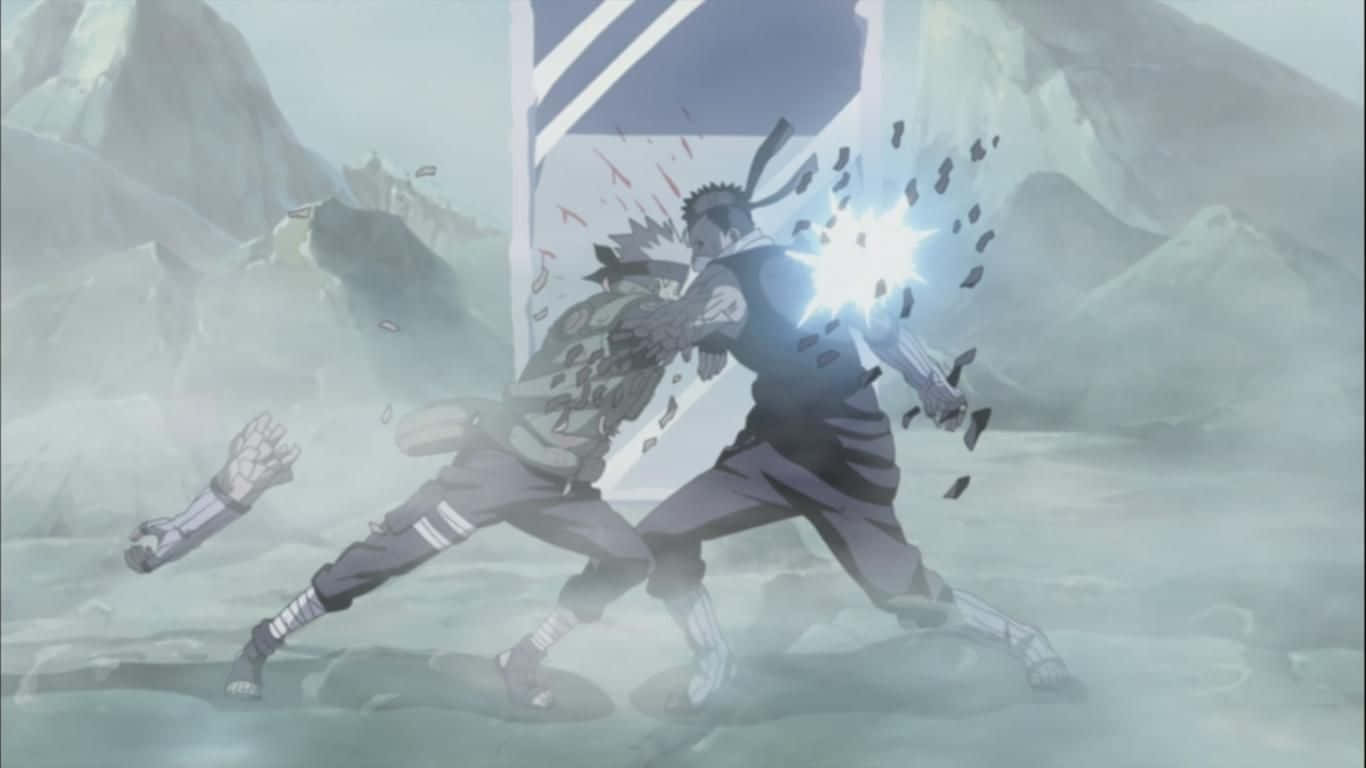 Kakashi And Zabuza 桌布 壁紙 — 兩個忍者在白雪覆蓋的山谷中碰撞，一團明亮的藍色能量爆炸在他們之間爆發。