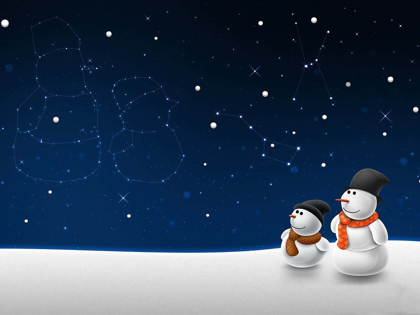 兩個戴著圍巾的雪人仰望星空中的雪人形狀星座。 — 雪人 壁紙