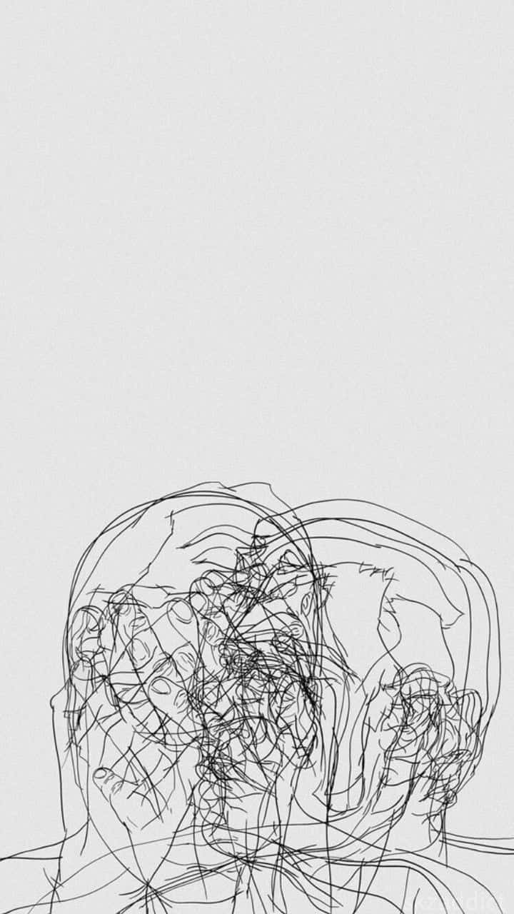 Sketches 桌布 壁紙 — 兩個抽象人物在淺灰色背景上糾纏不清的黑色線條中擁抱。