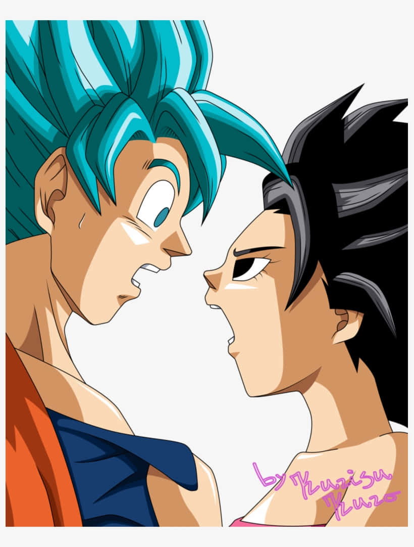 Funny Goku 桌布 壁紙 — 兩個擁有尖刺頭髮的動漫角色在純白色背景前激烈對峙。