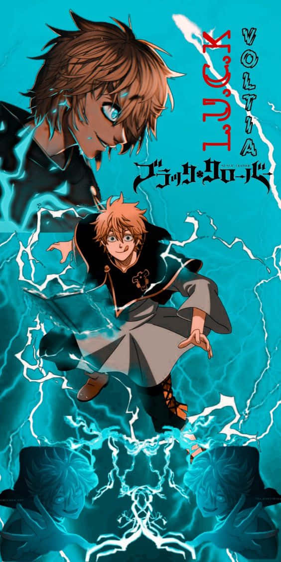 Luck Voltia 桌布 壁紙 — 兩個擁有閃電力量的動漫男孩在充滿活力的青綠色風暴場景中碰撞。