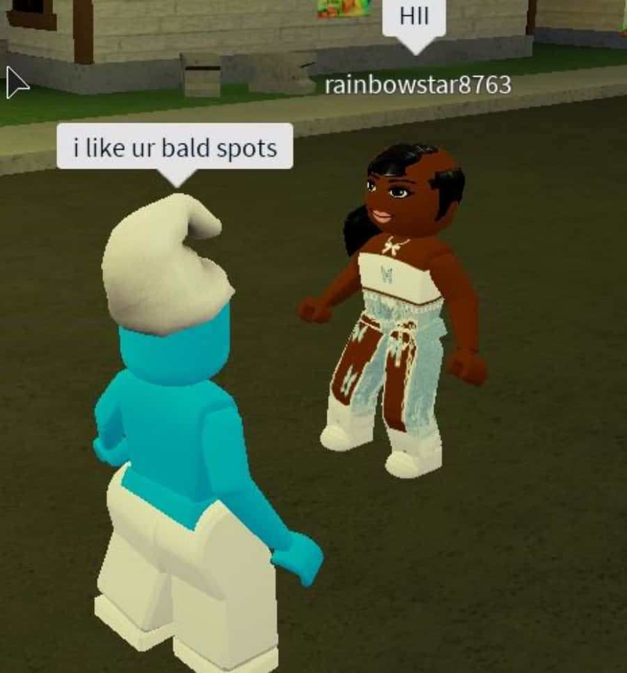 Roblox 女孩 桌布 壁紙 — 兩個方塊頭像在遊戲聊天中，一個藍色戴白帽，另一個棕色紮辮子，正在進行有趣的對話。