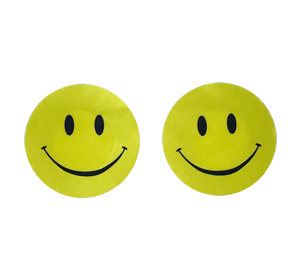 Smiley 桌布 壁紙 — 兩個明亮的黃色笑臉貼紙，帶有黑色眼睛和彎曲的微笑，並排放在純白色背景上。