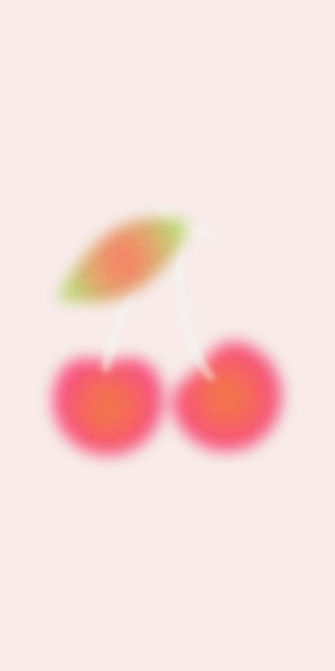 Cherry 桌布 壁紙 — 兩個柔軟的粉紅色模糊櫻桃，帶有綠色葉子，在淡粉色背景上。