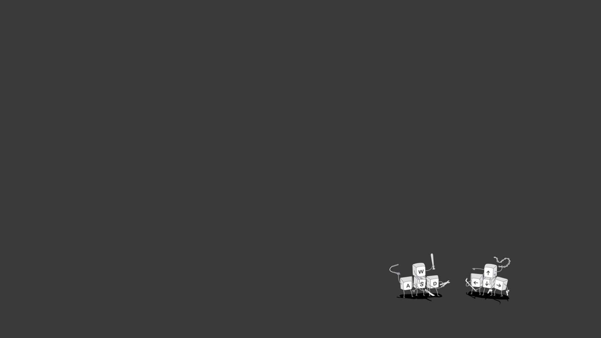 Keyboard Aesthetic 桌布 壁紙 — 兩個極簡卡通鍵盤按鍵，有手臂和腿，站在深灰色背景上。