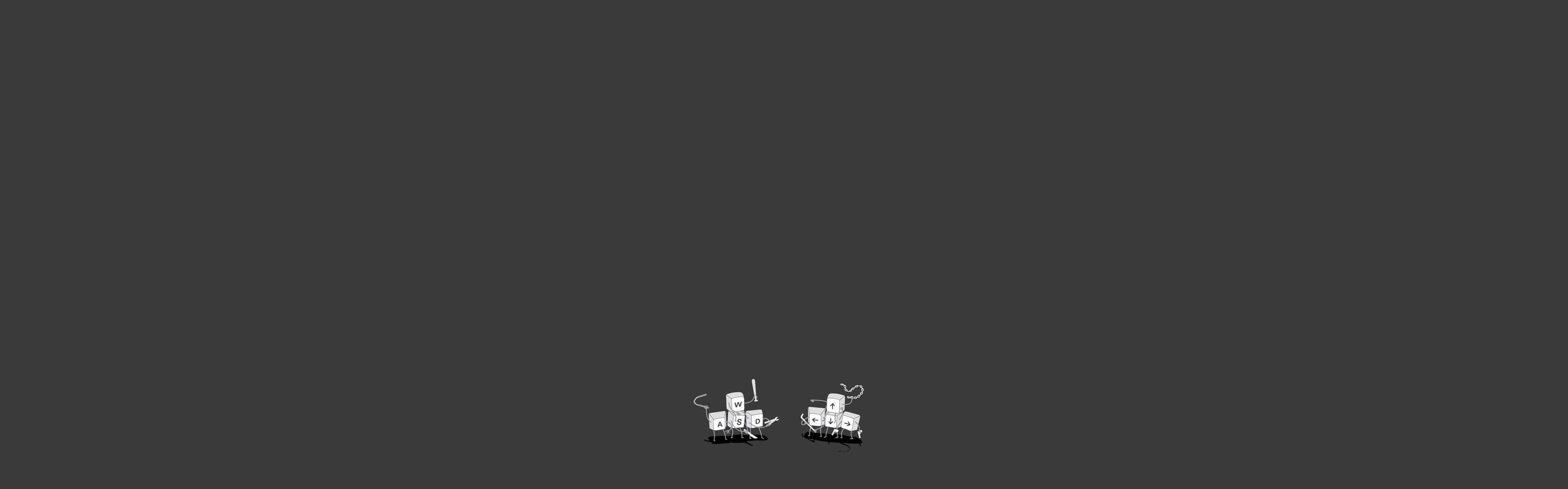 Minimalist Dual Monitor 桌布 壁紙 — 兩個極簡白色機器人公仔，心形眼睛，並排站在深灰色背景上。