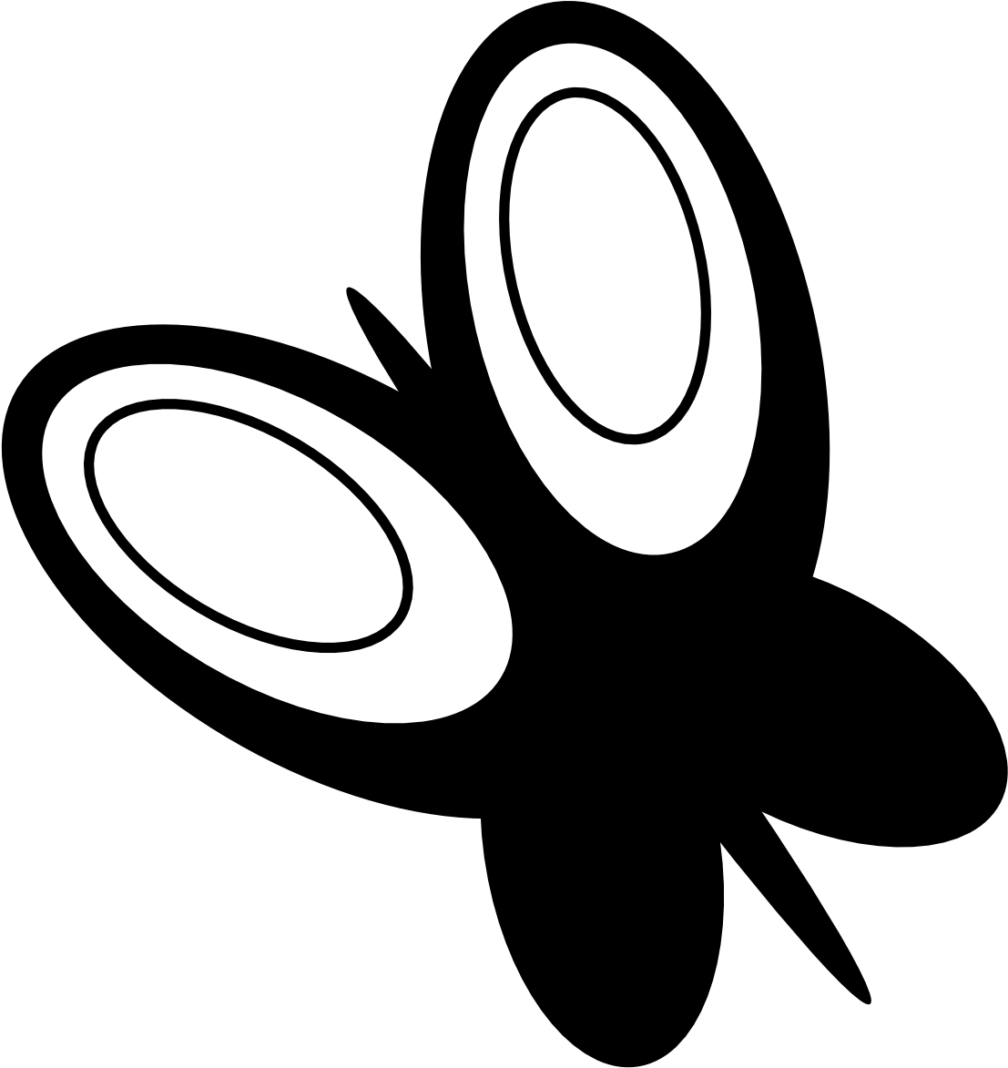 Butterfly Black And White 桌布 壁紙 — 兩個極簡白色橢圓形狀，帶黑色輪廓，漂浮在純黑背景上。