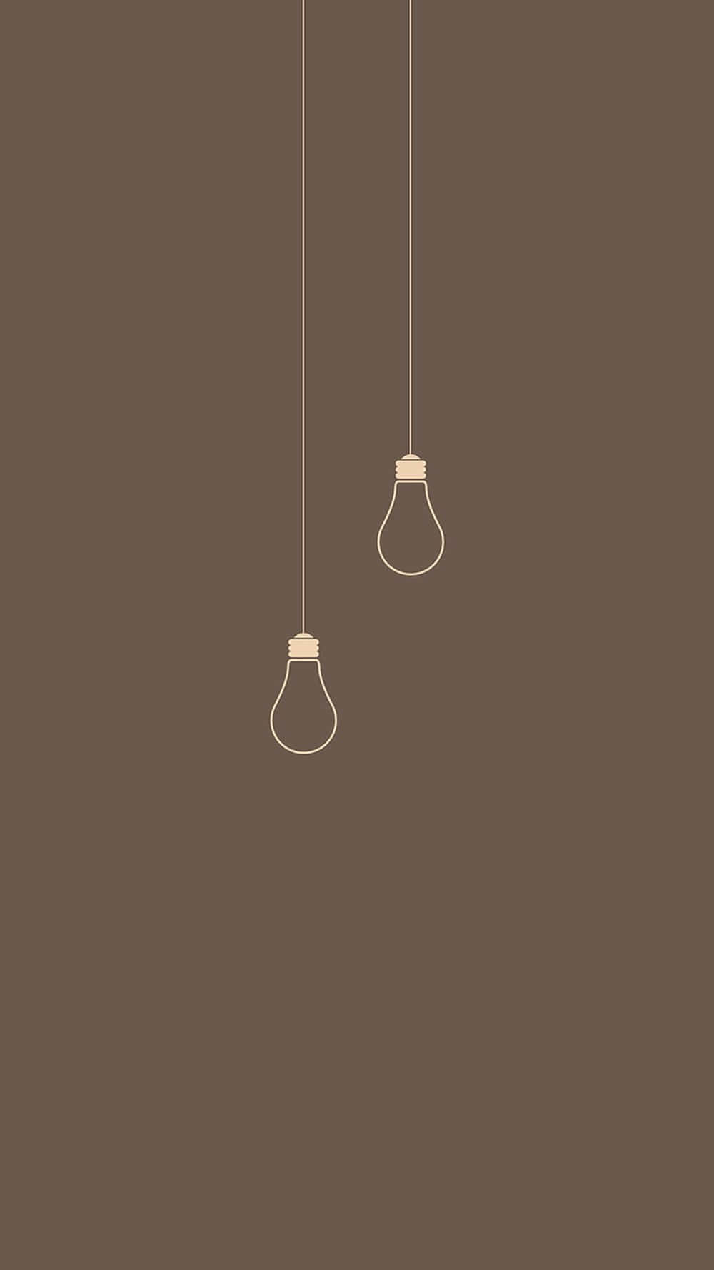 Brown Minimalist 桌布 壁紙 — 兩個極簡風格的燈泡用細線懸掛在純棕色背景上。