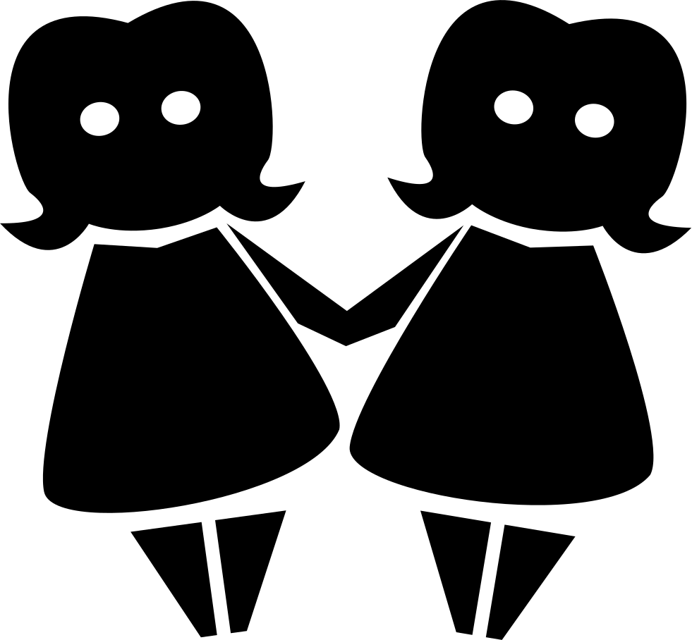 twins 桌布 壁紙 — 兩個極簡風格的黑色剪影，女孩們手牽手，背景為白色。