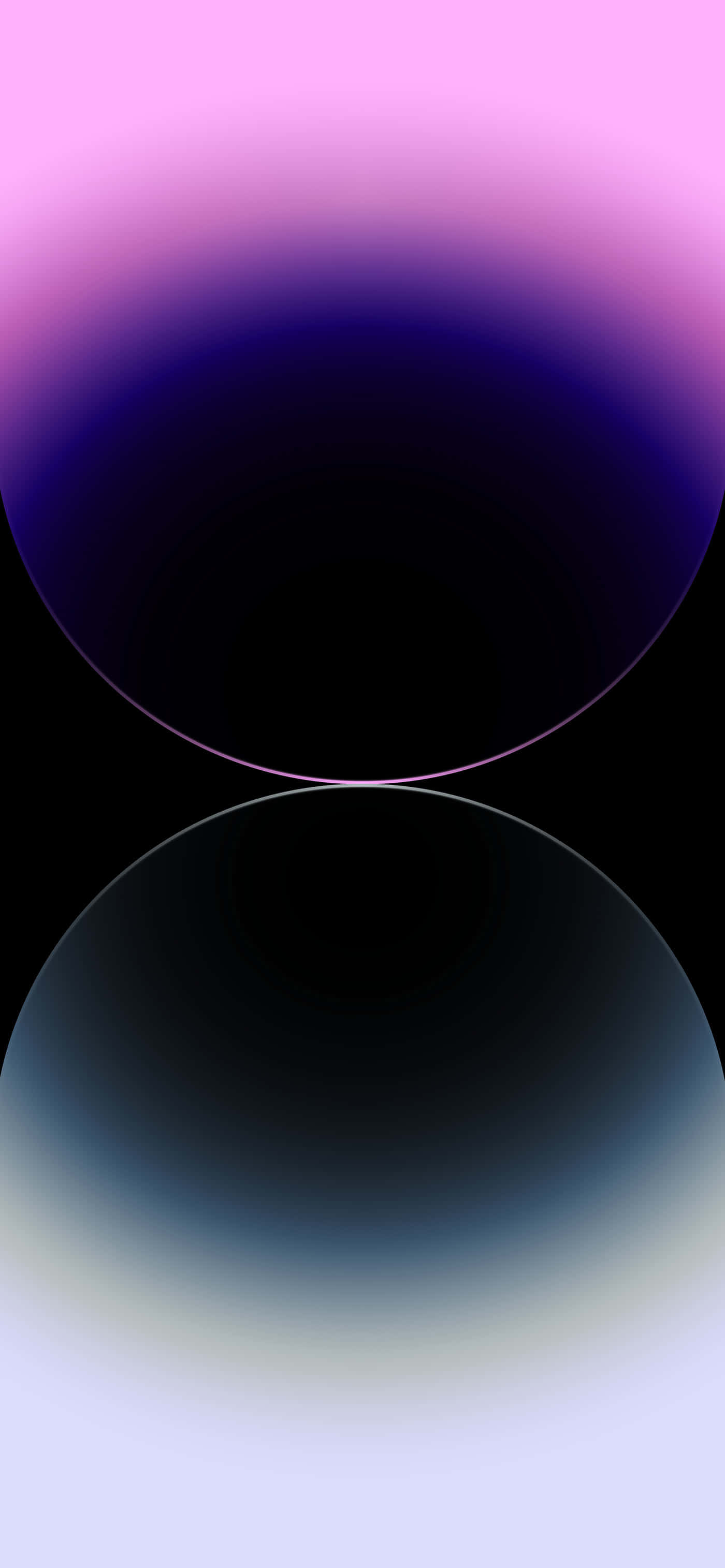 Circle 桌布 壁紙 — 兩個發光漸變球體漂浮在黑色虛空中，一個粉紫色，另一個藍灰色，營造出寧靜的宇宙對比。