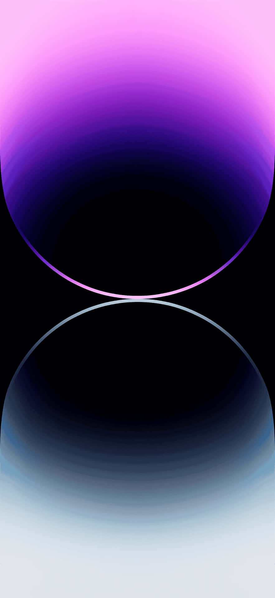 Retina Display 桌布 壁紙 — 兩個發光漸變球體漂浮在黑色虛空中，一個紫色，一個藍色，營造出寧靜的宇宙對比。