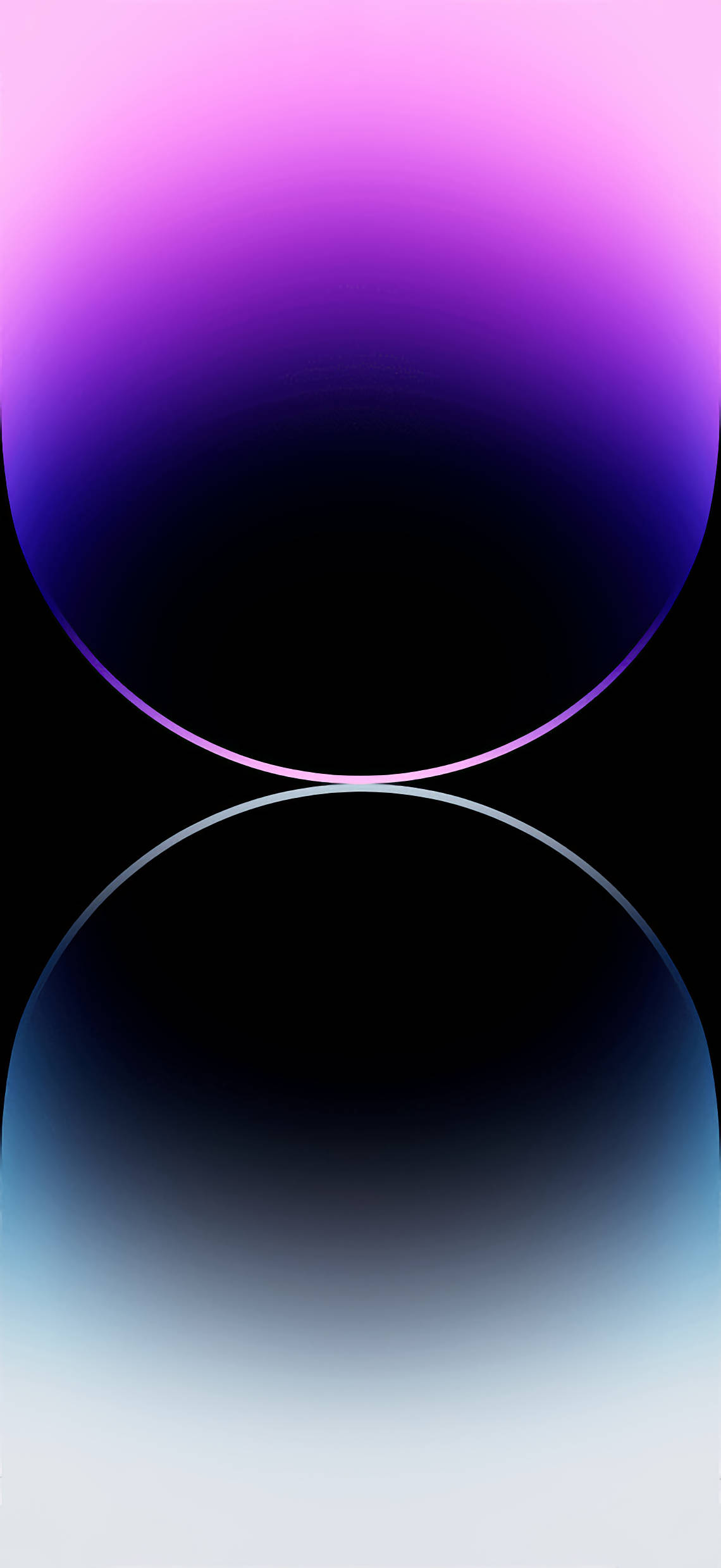 iPhone 14 Pro 壁紙 桌布 壁紙 — 兩個發光的漸變球體漂浮在黑暗背景上，一個紫色，一個藍色，營造出寧靜的數位抽象場景。