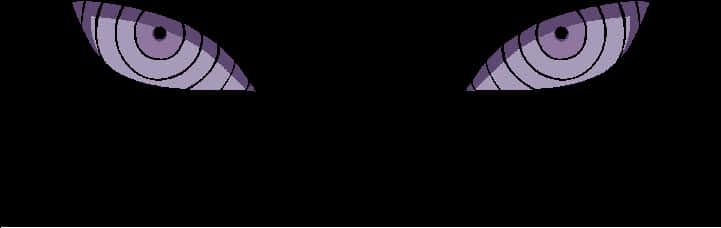 Rinnegan 桌布 壁紙 — 兩個發光的紫色動漫眼睛，帶有同心圓，在黑色背景下強烈凝視。