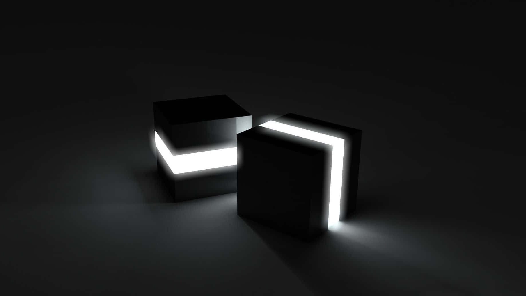 Light Black 桌布 壁紙 — 兩個發光的黑色立方體在黑暗背景上沿邊緣發出明亮的白色光芒。