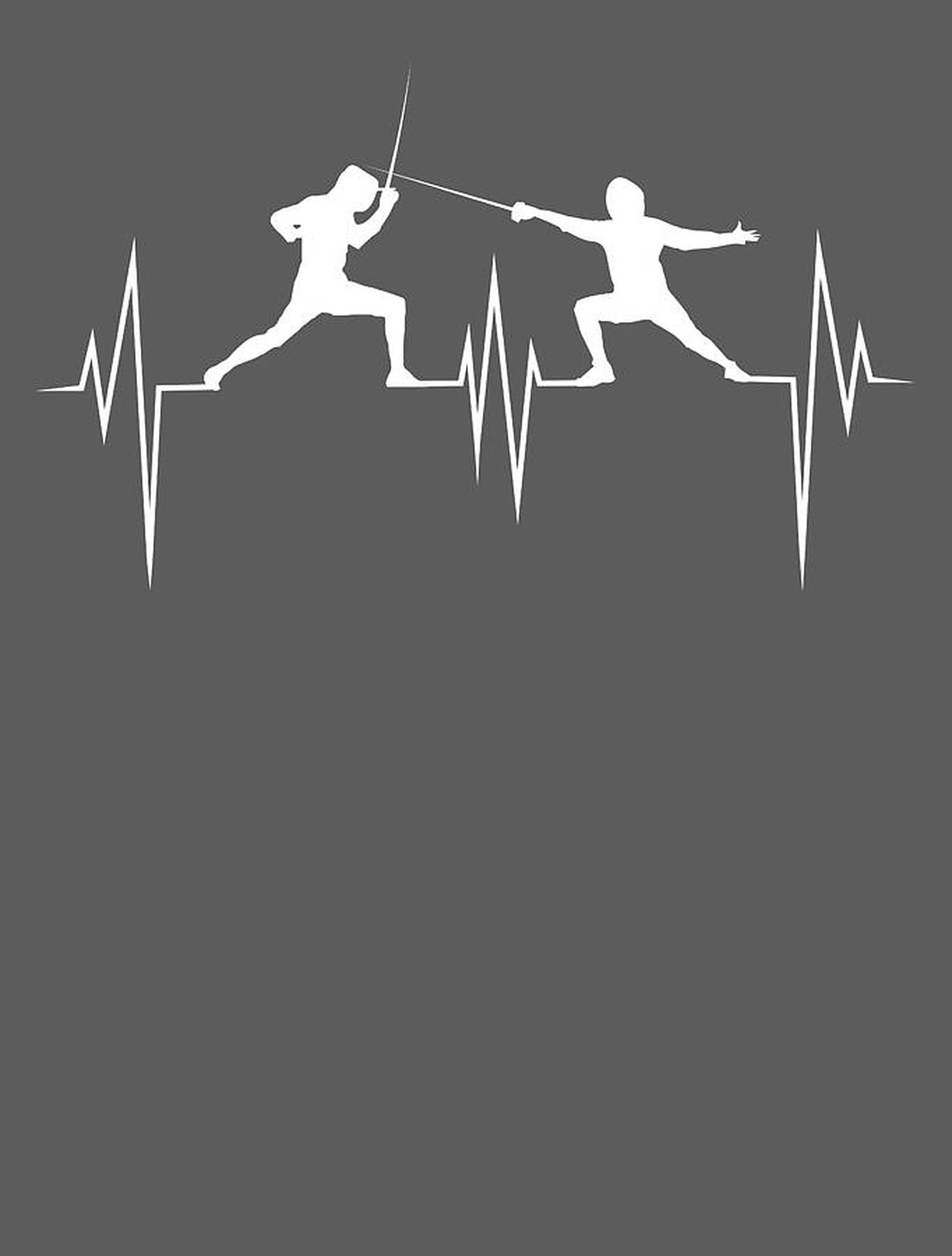 Fencing 桌布 壁紙 — 兩個白色剪影劍擊手在心跳線上決鬥，背景為深灰色。