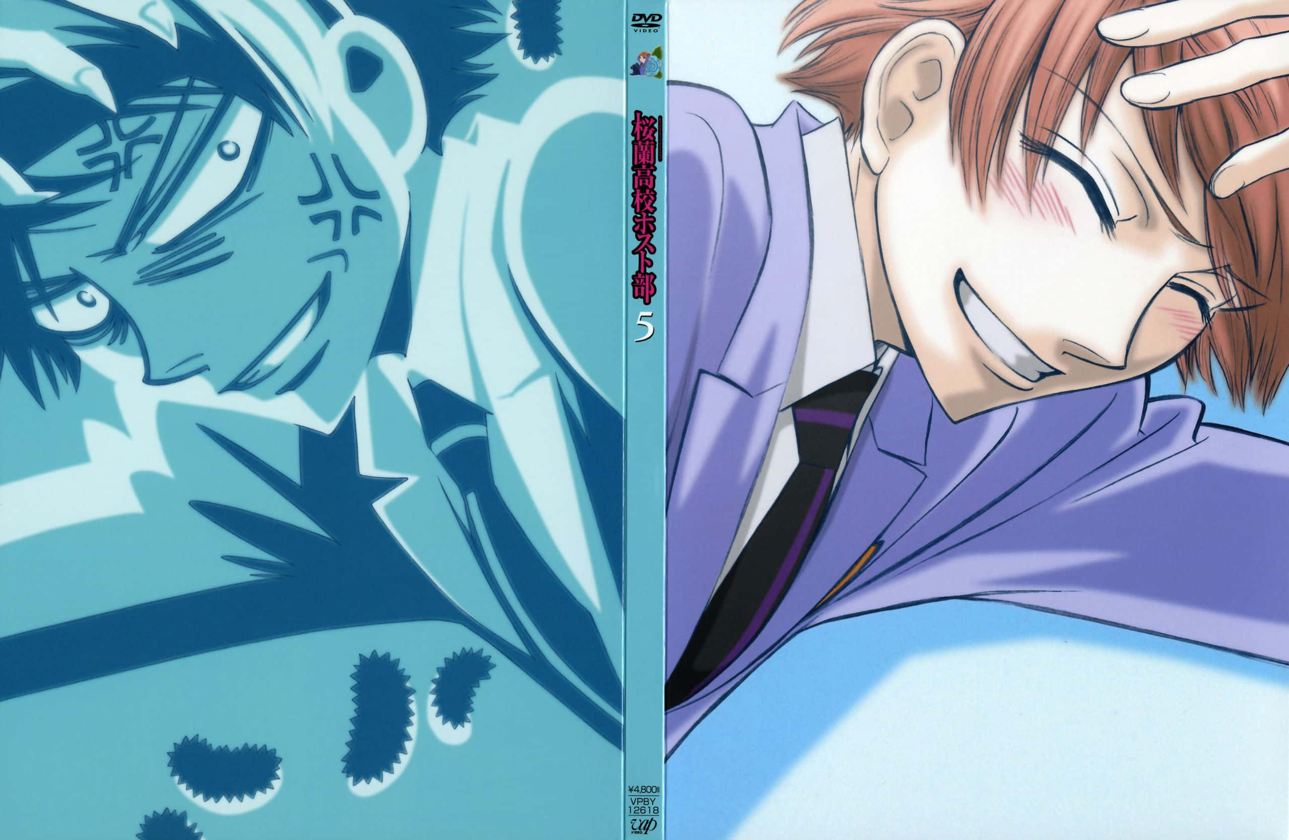 Hikaru Hitachiin 桌布 壁紙 — 兩個穿著校服的動畫男孩在藍色背景前對峙，表情激烈。