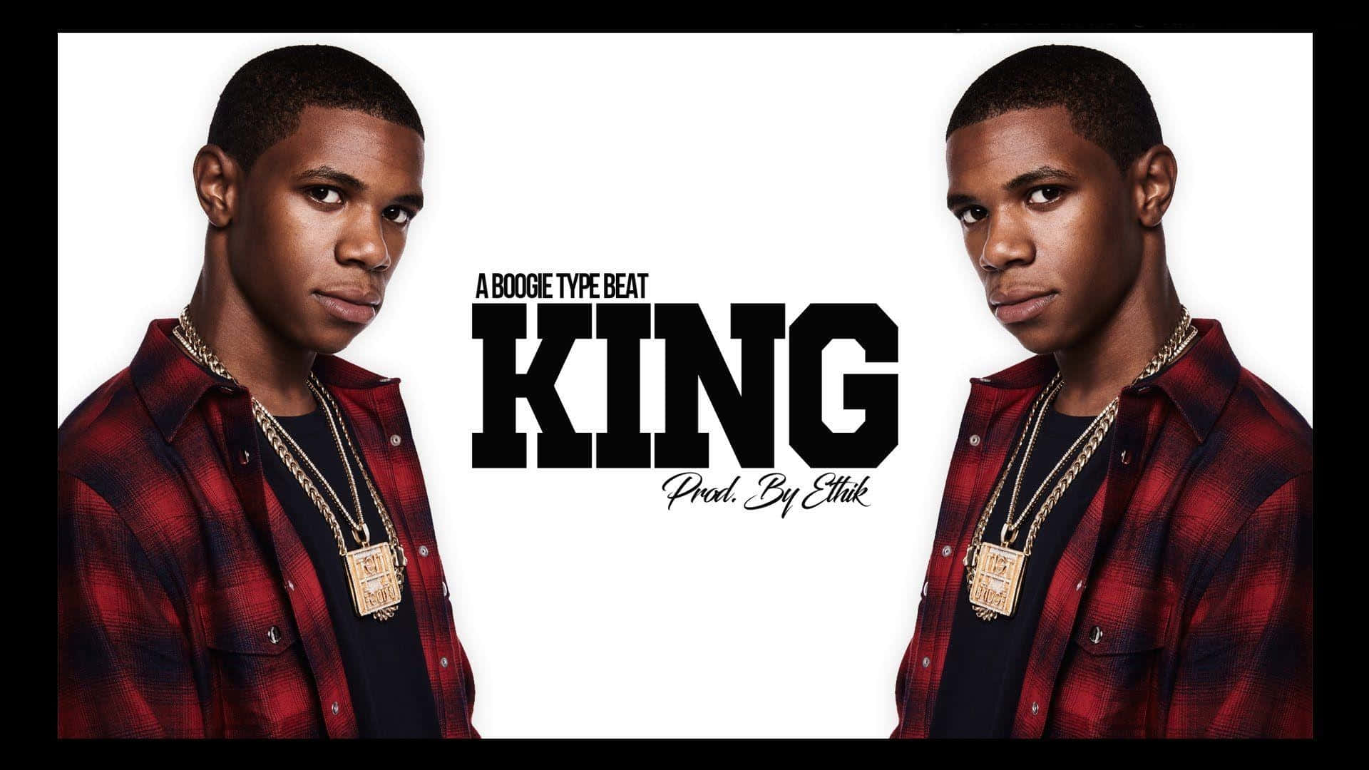 Rappers 桌布 壁紙 — 兩個穿著紅色格紋襯衫和金色鏈條的男人在純白色背景上互相映照，上面有粗體黑色文字寫著「KING」。