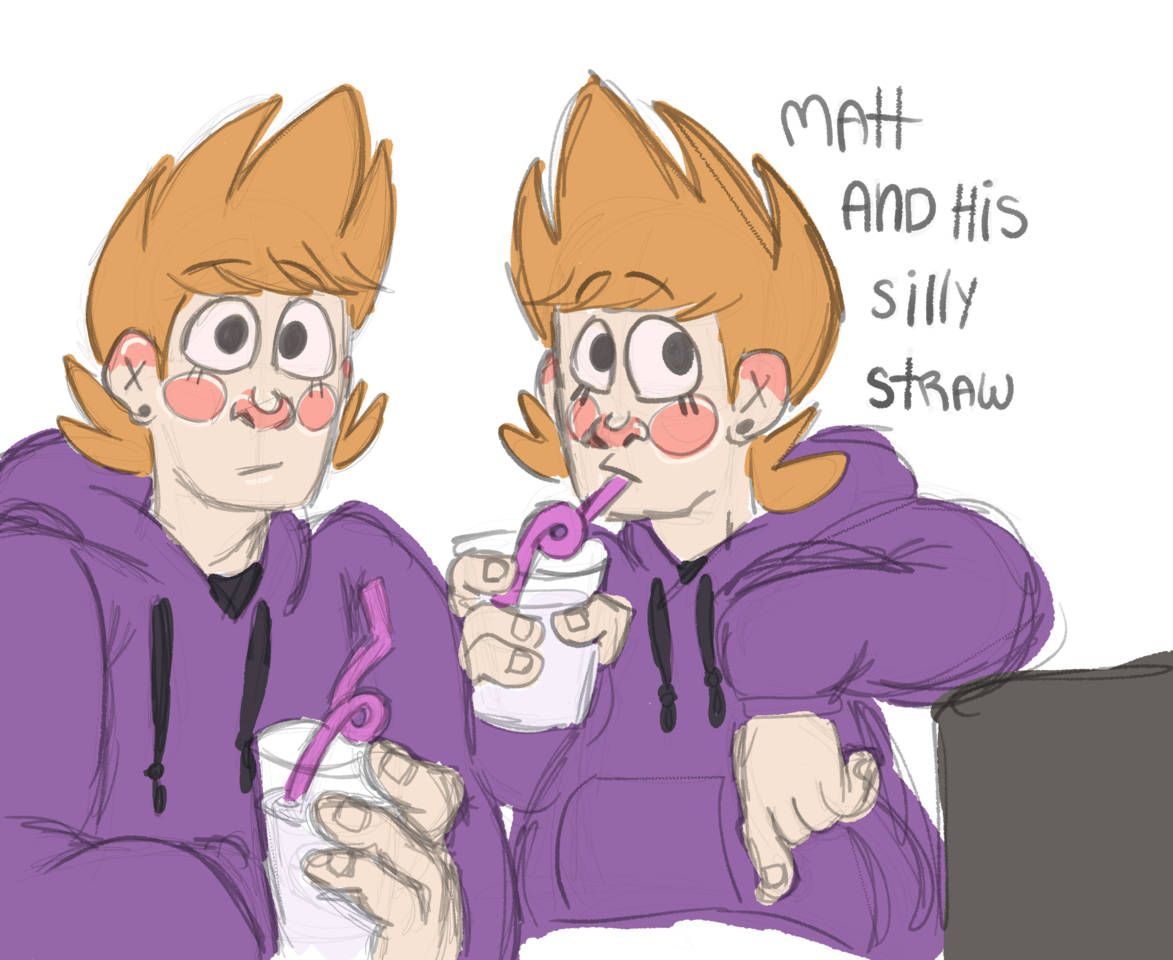 Eddsworld 桌布 壁紙 — 兩個穿著紫色連帽衫的相同卡通男孩，透過粉紅色傻氣吸管啜飲飲料，表情誇張。