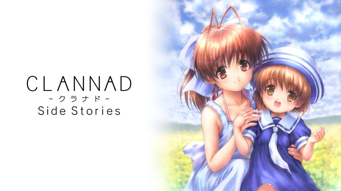 Clannad 桌布 壁紙 — 兩個穿著藍色水手服的動漫女孩在晴朗的天空下溫暖地擁抱，天空中有蓬鬆的雲朵。