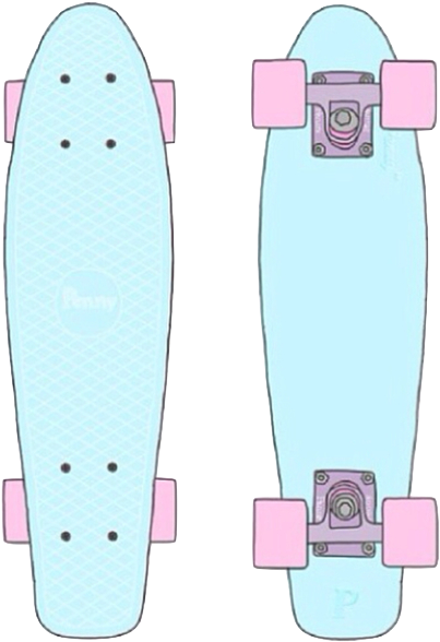 滑板 桌布 壁紙 — 兩個粉彩粉紅色和淺藍色的 penny skateboards 以頂部和底部視角顯示在黑色背景上。