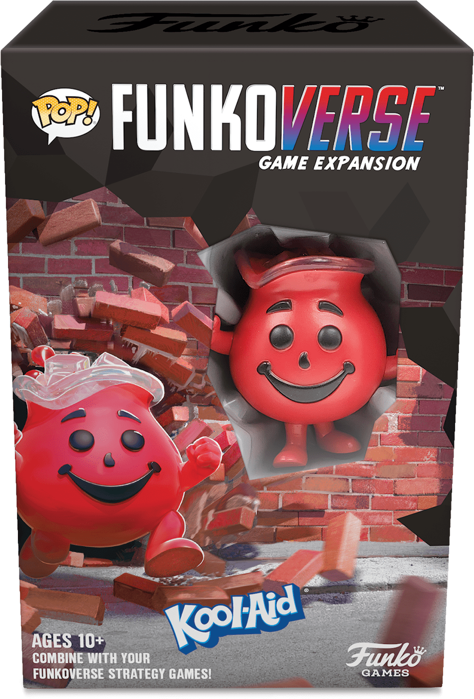 Kool Aid 小幫手 桌布 壁紙 — 兩個紅色Kool-Aid Man Funko Pop!公仔在動態動作場景中衝破搖搖欲墜的磚牆。