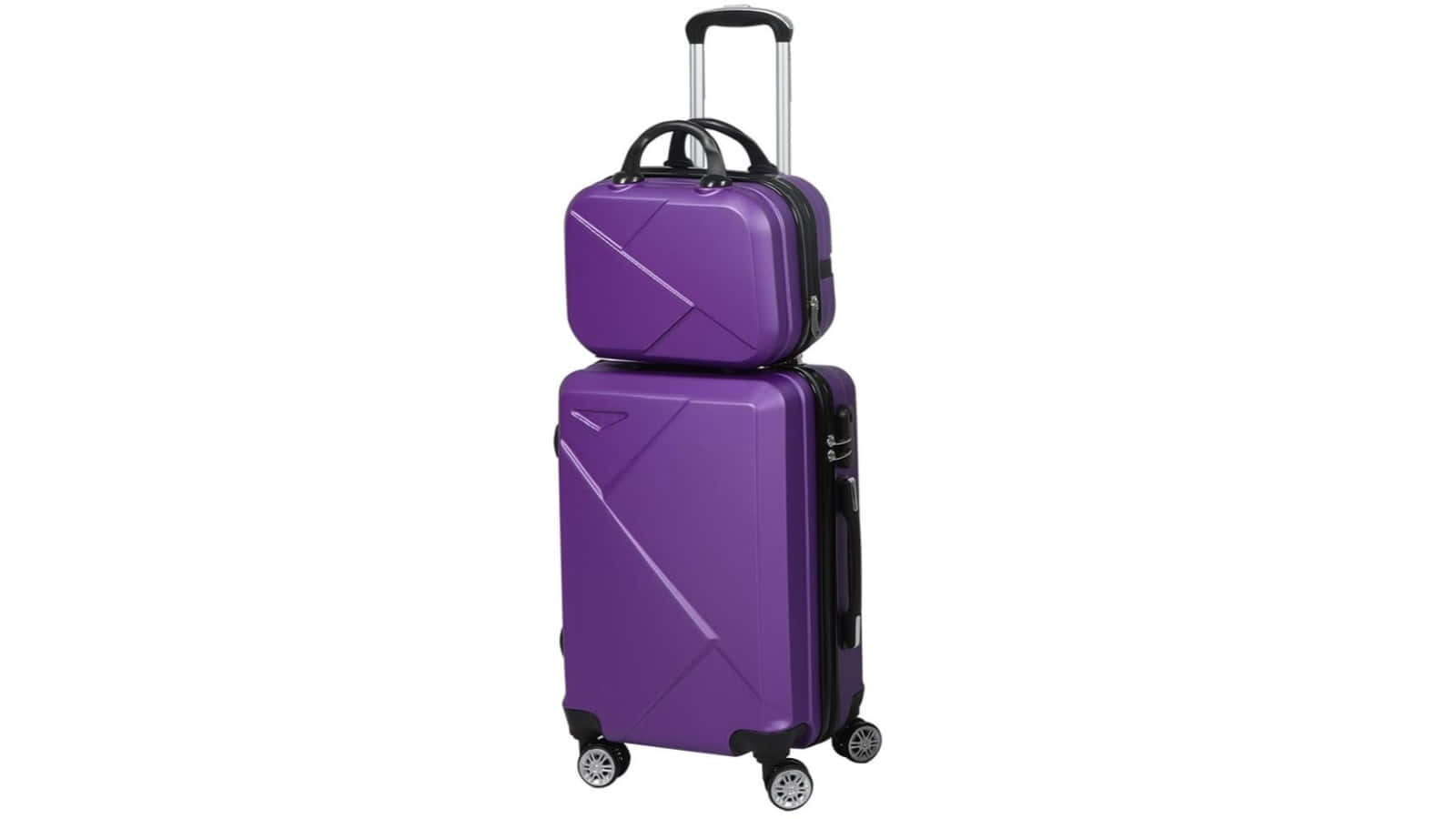 Purple Travel Bag 桌布 壁紙 — 兩個紫色硬殼行李箱在純白色背景上一個疊一個。
