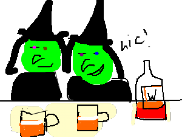 Drunk 桌布 壁紙 — 兩個綠色卡通面孔帶著憤怒的表情，坐在啤酒杯和紅色椅子旁邊，背景為黑色。
