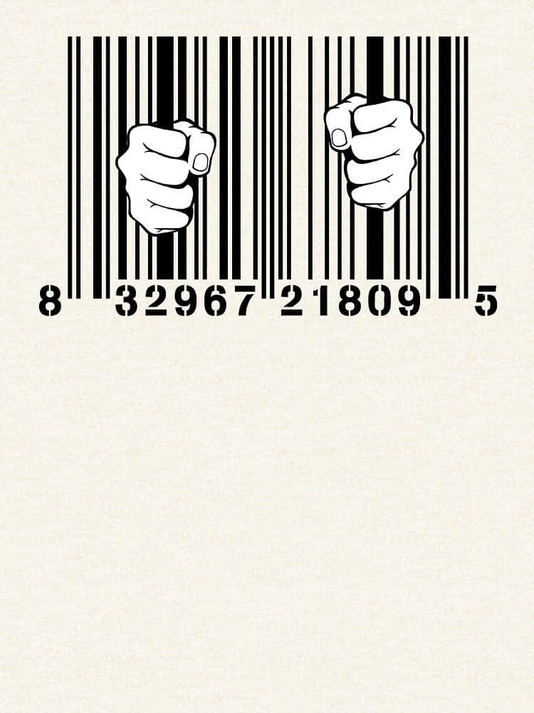 Barcode Scanning 桌布 壁紙 — 兩個緊握的拳頭穿過一個條碼圖案，背景為有紋理的米白色。