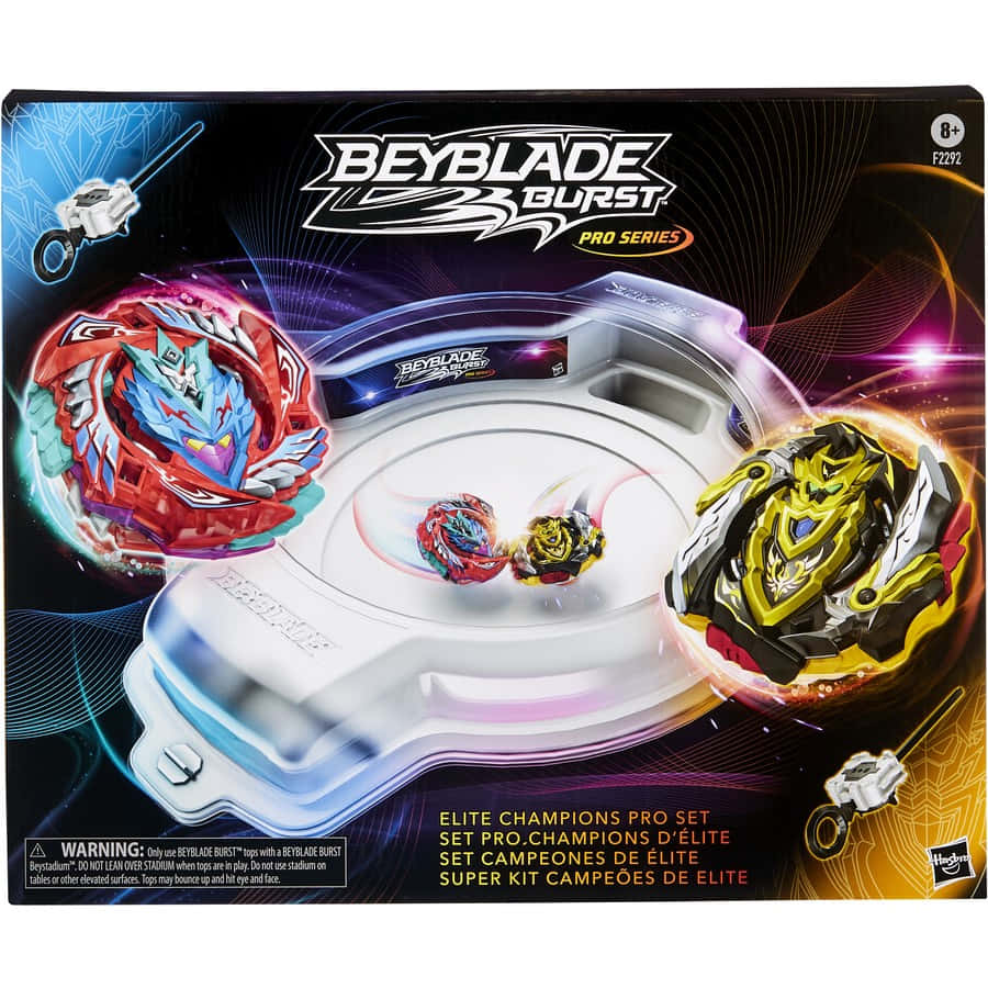 戰鬥陀螺爆裂 桌布 壁紙 — 兩個色彩繽紛的Beyblade陀螺在白色競技場上動態旋轉，背景是宇宙，帶有發光的能量軌跡。