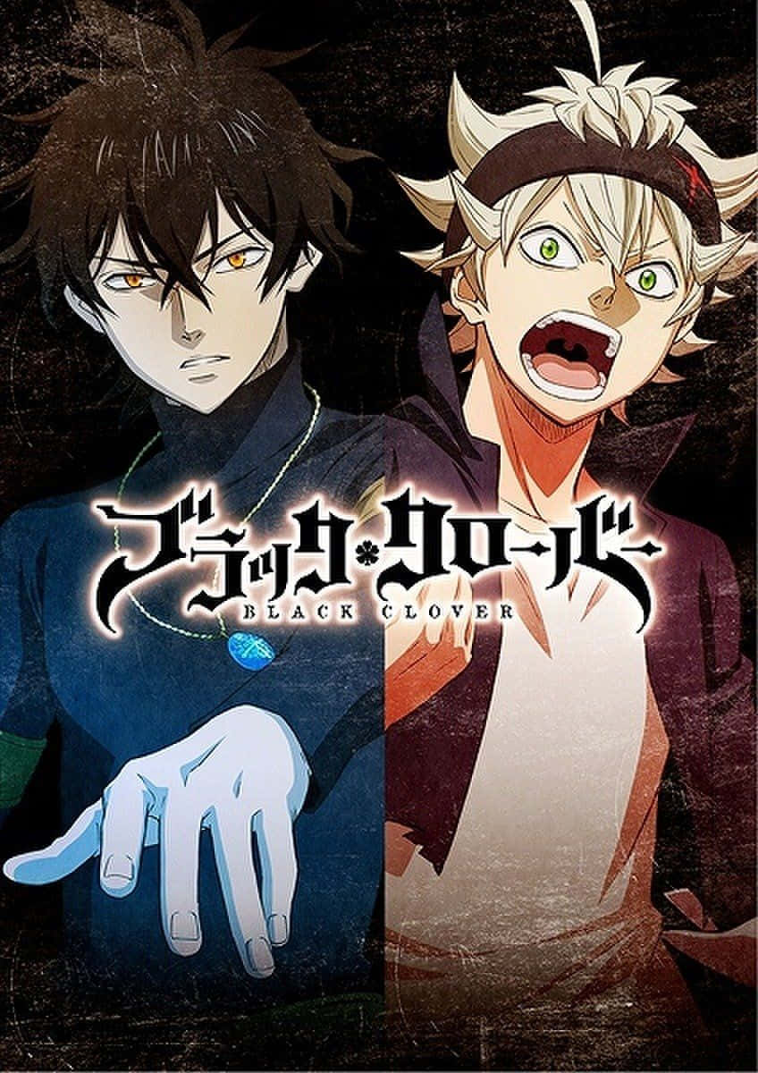 Asta Black Clover 4K 桌布 壁紙 — 兩個表情強烈的動漫角色站在帶有發光標題文字的深色紋理背景前。