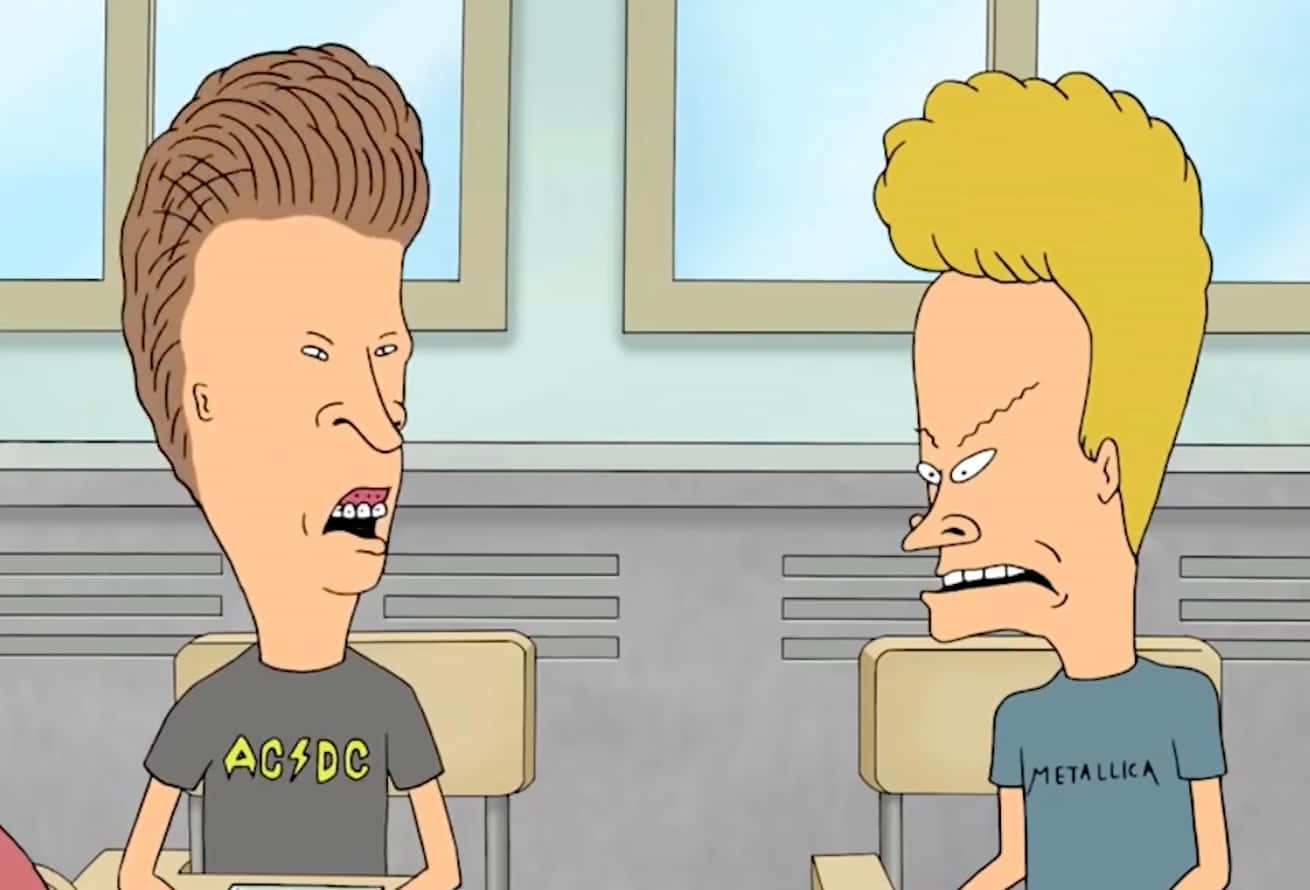 Beavis And Butthead 桌布 壁紙 — 兩個表情誇張的動畫角色在學校教室裡激烈爭論。