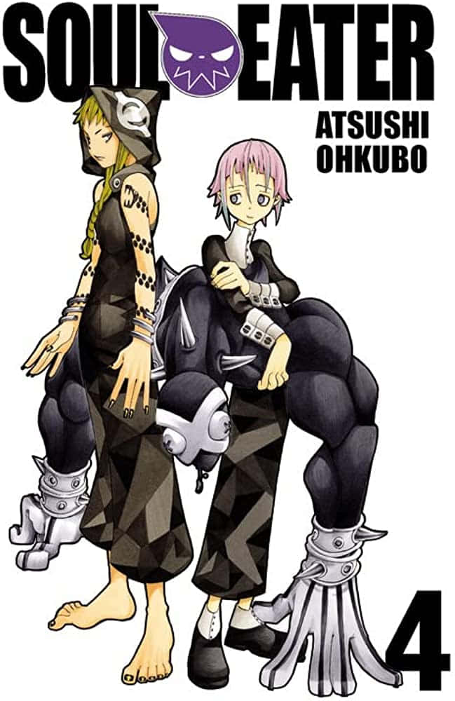 Soul Eater 桌布 壁紙 — 兩個身穿黑色和銀色盔甲的動漫角色站在白色背景前，上方有Soul Eater標誌。