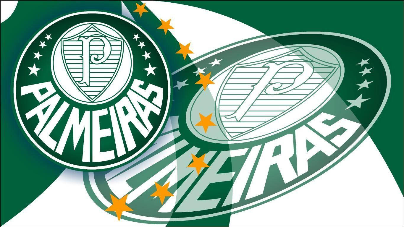 Palmeiras 桌布 壁紙 — 兩個重疊的帕爾梅拉斯足球俱樂部標誌，以綠色、白色和金色星星呈現，背景為動態對角線。