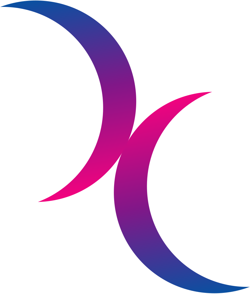 Bisexual 桌布 壁紙 — 兩個重疊的月牙形狀，從藍色到粉紅色的漸變，背景為黑色。