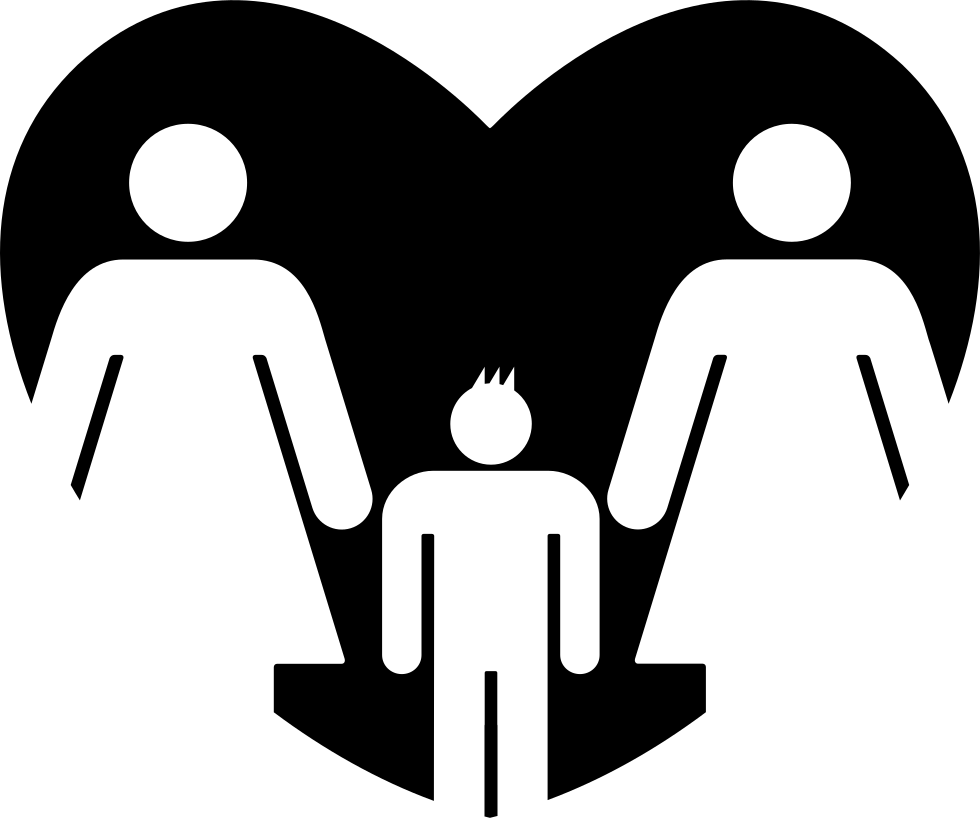 女同志 桌布 壁紙 — 兩個風格化人物在中央人物上方形成心形，以極簡黑白圖標呈現。